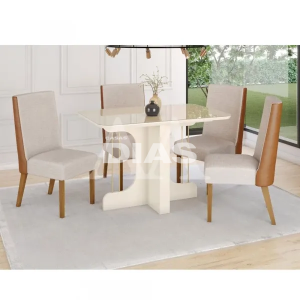 CJ MESA 4C HENN MAVI RETANGULAR 120X80 TAMPO C/ VIDRO OFF WHITE CAD AN