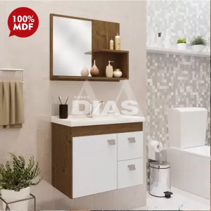 GABINETE P/ BANHEIRO MGM ISA 55CM C/ CUBA E ESPELHEIRA AMENDOA / BRANC