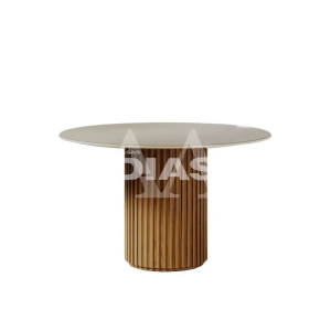 MESA IMCAL LIVING 1.35 C/VIDRO REDONDA OFF WHITE/CINAMOMO