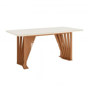 MESA HENN ADRIANA RETANGULAR 180X90 TAMPO C/ VIDRO NATURE/OFF WHITE