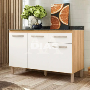 BALCAO NICIOLI 3P 1G FIT FREIJO / OFF WHITE CRISTAL