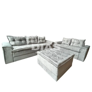 CJ ESTOFADO BOMFLEX 2/3 LUGARES ANGOLA CINZA ASTECA VELUDO INCA 09