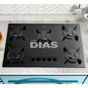 FOGAO 5B ATLAS COOKTOP UTOP MESA VIDRO ESMALTADO VP GAS PRETO