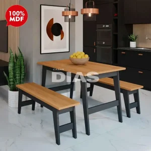 CJ MESA C/2 BANCOS CIMOL AURORA  RETANGULAR 130X78 CHUMBO / NATURE