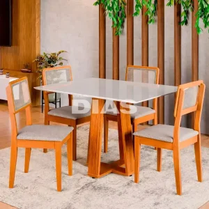 CJ MESA 4C DOBUE MONTANA 120X90 C/VIDRO CINAMOMO/BRANCO OFF/NEVOA BOUC